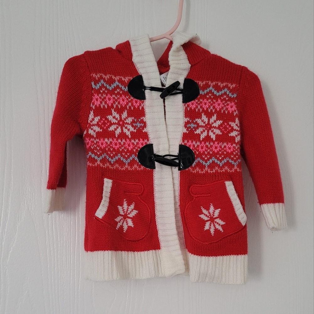 Little Lass Baby Girl Sweater Top Sz 12M Jacket Hoodie Christmas Holiday Crochet